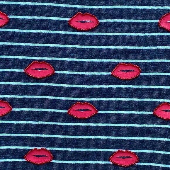 Nanette Lepore Black/White Striped Peplum Top w/Red Beaded Lips Sz M. EUC Art - Picture 4 of 7